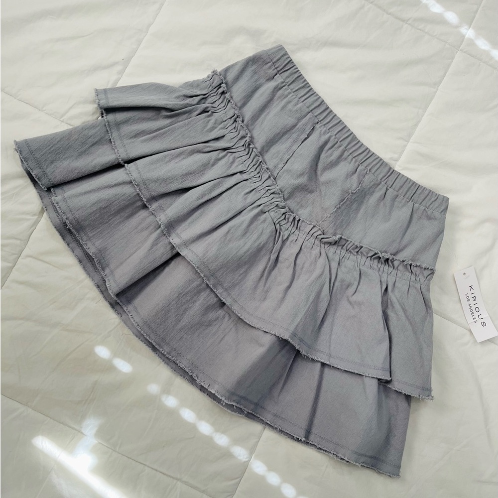 KIRIOUS LOS ANGELES• Women’s Grey Denim Y2K Double Panel Skirt NWT - Picture 4 of 7